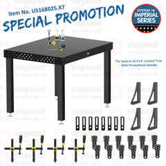 US168025.X7: System 16 3'x4' (36"x48") Imperial Series (Inch) Welding Table Bundle (2026 SPECIAL PROMOTION) - System 16 Imperial Series Welding Tables by Siegmund - The Flattest, Most Reliable Welding Tables & Fixturing Accessories in the World