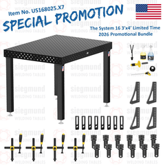 US168025.X7: System 16 3'x4' (36"x48") Imperial Series (Inch) Welding Table Bundle (2026 SPECIAL PROMOTION) - System 16 Imperial Series Welding Tables by Siegmund - The Flattest, Most Reliable Welding Tables & Fixturing Accessories in the World