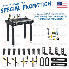 US168105.X7: System 16 2'x3' (24"x36") Imperial Series (Inch) Welding Table 27 Piece Bundle (2024 SPECIAL PROMOTION) - System 16 Imperial Series Welding Tables by Siegmund - The Flattest, Most Reliable Welding Tables & Fixturing Accessories in the World