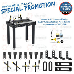 US168105.X7.X25: System 16 2'x3' (24"x36") Imperial Series (Inch) Welding Table 27 Piece Bundle (2026 SPECIAL PROMOTION) - System 16 Imperial Series Welding Tables by Siegmund - The Flattest, Most Reliable Welding Tables & Fixturing Accessories in the World