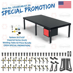 US168140.X7.24: System 16 5'x10' (60"x120") Imperial 8.7 Series (Inch) Welding Table 62 Piece Bundle (2024 SPECIAL PROMOTION) - System 16 Imperial Series Welding Tables by Siegmund - The Flattest, Most Reliable Welding Tables & Fixturing Accessories in the World