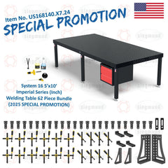 US168140.X7.24: System 16 5'x10' (60"x120") Imperial 8.7 Series (Inch) Welding Table 62 Piece Bundle (2025 SPECIAL PROMOTION) - System 16 Imperial Series Welding Tables by Siegmund - The Flattest, Most Reliable Welding Tables & Fixturing Accessories in the World