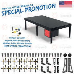 US168140.X7PL.24: Siegmund 5'x10' (60"x120") 8.7 Plus Series System 16 Imperial Welding Table 56 Piece Bundle (2024 SPECIAL PROMOTION) - System 16 Imperial Series Welding Tables by Siegmund - The Flattest, Most Reliable Welding Tables & Fixturing Accessories in the World