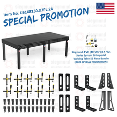 US168230.X7PL.24: Siegmund 4'x8' (48"x96") 8.7 Plus Series System 16 Imperial Welding Table 55 Piece Bundle (2024 SPECIAL PROMOTION) - System 16 Imperial Series Welding Tables by Siegmund - The Flattest, Most Reliable Welding Tables & Fixturing Accessories in the World