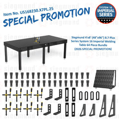 US168230.X7PL.25: Siegmund 4'x8' (48"x96") 8.7 Plus Series System 16 Imperial Welding Table 64 Piece Bundle (2026 SPECIAL PROMOTION) - System 16 Imperial Series Welding Tables by Siegmund - The Flattest, Most Reliable Welding Tables & Fixturing Accessories in the World