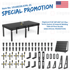 US168230.X7PL.25: Siegmund 4'x8' (48"x96") 8.7 Plus Series System 16 Imperial Welding Table 64 Piece Bundle (2026 SPECIAL PROMOTION) - System 16 Imperial Series Welding Tables by Siegmund - The Flattest, Most Reliable Welding Tables & Fixturing Accessories in the World