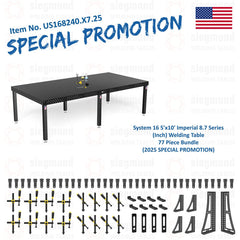 US168240.X7.25: System 16 5'x10' (60"x120") Imperial 8.7 Series (Inch) Welding Table 77 Piece Bundle (2025 SPECIAL PROMOTION) - System 16 Imperial Series Welding Tables by Siegmund - The Flattest, Most Reliable Welding Tables & Fixturing Accessories in the World
