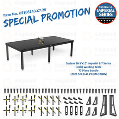 US168240.X7.26: System 16 5'x10' (60"x120") Imperial 8.7 Series (Inch) Welding Table 77 Piece Bundle (2026 SPECIAL PROMOTION) - System 16 Imperial Series Welding Tables by Siegmund - The Flattest, Most Reliable Welding Tables & Fixturing Accessories in the World