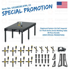 US168330.X7PL.23: Siegmund 4'x8' (48"x96") 8.7 Plus Series System 16 Imperial Welding Table 38 Piece Bundle (2024 SPECIAL PROMOTION) - System 16 Imperial Series Welding Tables by Siegmund - The Flattest, Most Reliable Welding Tables & Fixturing Accessories in the World