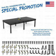 US168340.X7PL.25: Siegmund 5'x10' (60"x120") 8.7 Plus Series System 16 Imperial Welding Table 65 Piece Bundle (2025 SPECIAL PROMOTION) - System 16 Imperial Series Welding Tables by Siegmund - The Flattest, Most Reliable Welding Tables & Fixturing Accessories in the World