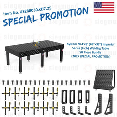 US288030.XD7.25: System 28 4'x8' (48"x96") Imperial Series (Inch) Welding Table 50 Piece Bundle (2025 SPECIAL PROMOTION) - System 28 Imperial Series Welding Tables by Siegmund - The Flattest, Most Reliable Welding Tables & Fixturing Accessories in the World