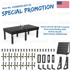 US288030.XD7.25: System 28 4'x8' (48"x96") Imperial Series (Inch) Welding Table 50 Piece Bundle (2026 SPECIAL PROMOTION) - System 28 Imperial Series Welding Tables by Siegmund - The Flattest, Most Reliable Welding Tables & Fixturing Accessories in the World