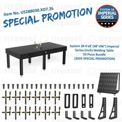 US288030.XD7.26: System 28 4'x8' (48"x96") Imperial Series (Inch) Welding Table 50 Piece Bundle (2026 SPECIAL PROMOTION) - System 28 Imperial Series Welding Tables by Siegmund - The Flattest, Most Reliable Welding Tables & Fixturing Accessories in the World