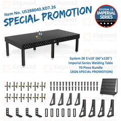 US288040.XD7.26: System 28 5'x10' (60"x120") Imperial Series (Inch) Welding Table 70 Piece Bundle (2026 SPECIAL PROMOTION) - System 28 Imperial Series Welding Tables by Siegmund - The Flattest, Most Reliable Welding Tables & Fixturing Accessories in the World