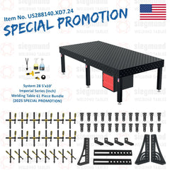 US288140.XD7.24: System 28 5'x10' (60"x120") Imperial Series (Inch) Welding Table 61 Piece Bundle (2025 SPECIAL PROMOTION) - System 28 Imperial Series Welding Tables by Siegmund - The Flattest, Most Reliable Welding Tables & Fixturing Accessories in the World