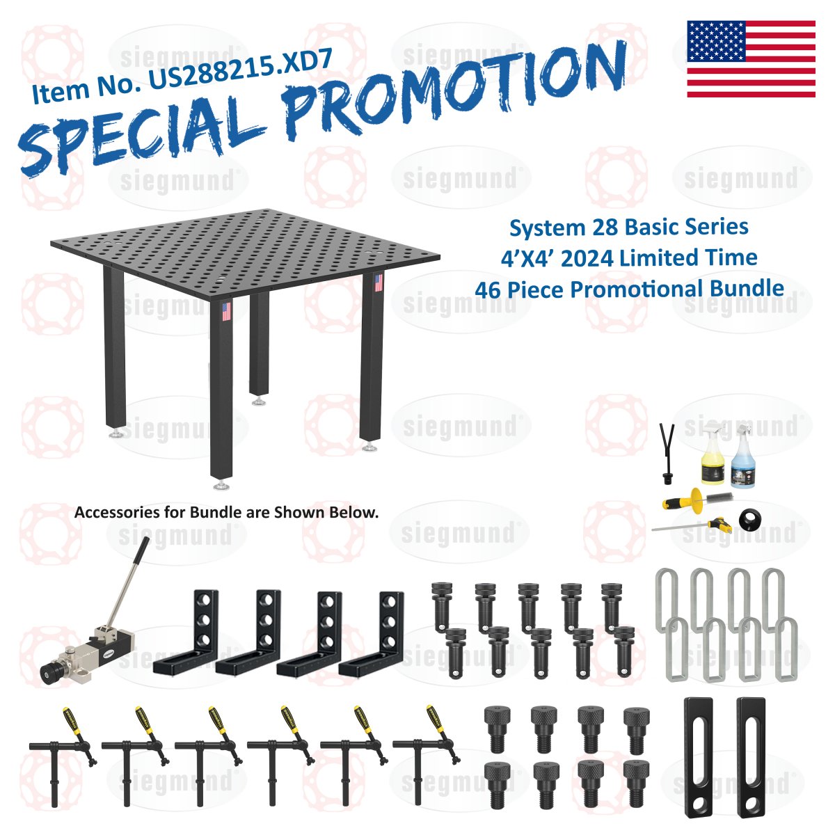 US288215.XD7: System 28 4'x4' (48"x48") Imperial "BASIC" Series (Inch) Welding Table 46 Piece Bundle (2024 SPECIAL PROMOTION) - System 28 Imperial Series Welding Tables by Siegmund - The Flattest, Most Reliable Welding Tables & Fixturing Accessories in the World