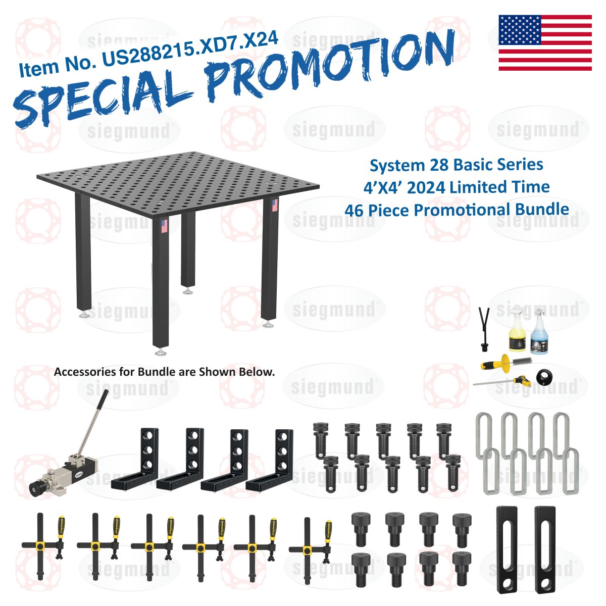 US288215.XD7.X24: System 28 4'x4' (48"x48") Imperial "BASIC" Series (Inch) Welding Table 46 Piece Bundle (2024 SPECIAL PROMOTION) - System 28 Imperial Series Welding Tables by Siegmund - The Flattest, Most Reliable Welding Tables & Fixturing Accessories in the World