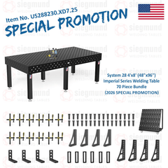 US288230.XD7.25: System 28 4'x8' (48"x96") Imperial Series (Inch) Welding Table 69 Piece Bundle (2026 SPECIAL PROMOTION) - System 28 Imperial Series Welding Tables by Siegmund - The Flattest, Most Reliable Welding Tables & Fixturing Accessories in the World