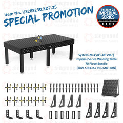US288230.XD7.25: System 28 4'x8' (48"x96") Imperial Series (Inch) Welding Table 69 Piece Bundle (2026 SPECIAL PROMOTION) - System 28 Imperial Series Welding Tables by Siegmund - The Flattest, Most Reliable Welding Tables & Fixturing Accessories in the World