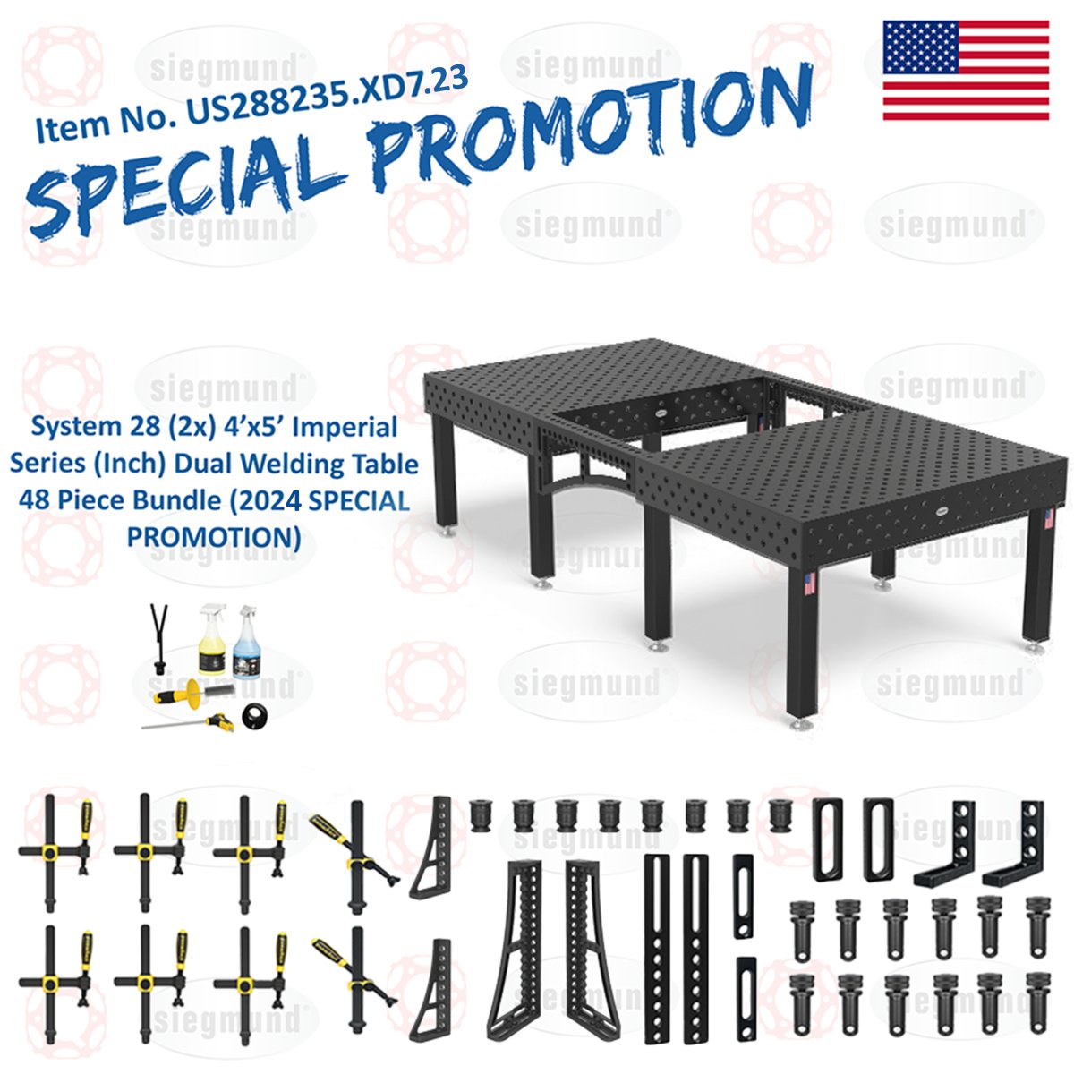 US288235.XD7.23: System 28 (x2) 4'x5' (48"x60") Imperial Series (Inch) Dual Welding Table Setup Bundle (2024 SPECIAL PROMOTION) - System 28 Imperial Series Welding Tables by Siegmund - The Flattest, Most Reliable Welding Tables & Fixturing Accessories in the World