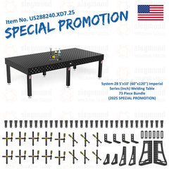 US288240.XD7.25: System 28 5'x10' (60"x120") Imperial Series (Inch) Welding Table 73 Piece Bundle (2025 SPECIAL PROMOTION) - System 28 Imperial Series Welding Tables by Siegmund - The Flattest, Most Reliable Welding Tables & Fixturing Accessories in the World