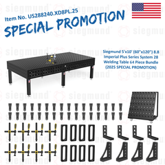 US288240.XD8PL.25: Siegmund 5'x10' (60"x120") 8.8 Plus Series System 28 Welding Table 63 Piece Bundle (2025 SPECIAL PROMOTION) - System 28 Imperial Series Welding Tables by Siegmund - The Flattest, Most Reliable Welding Tables & Fixturing Accessories in the World