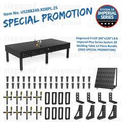 US288240.XD8PL.25: Siegmund 5'x10' (60"x120") 8.8 Plus Series System 28 Welding Table 63 Piece Bundle (2026 SPECIAL PROMOTION) - System 28 Imperial Series Welding Tables by Siegmund - The Flattest, Most Reliable Welding Tables & Fixturing Accessories in the World