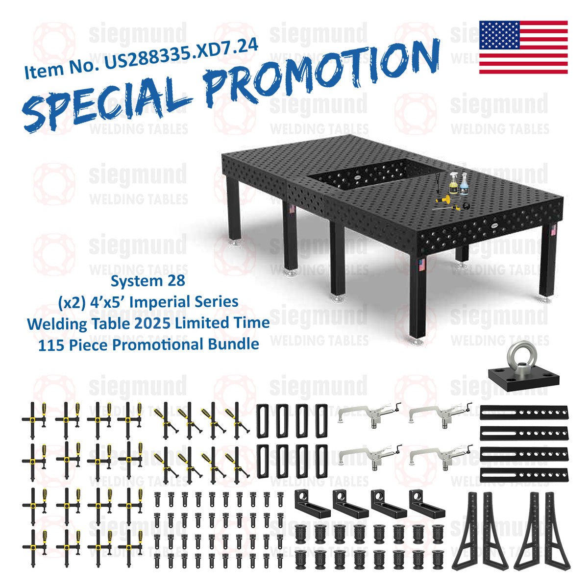 US288335.XD7.24: System 28 (x2) 4'x5' (48"x60") Imperial Series (Inch) Dual Welding Table Setup 115 Bundle (2025 SPECIAL PROMOTION) - System 28 Imperial Series Welding Tables by Siegmund - The Flattest, Most Reliable Welding Tables & Fixturing Accessories in the World