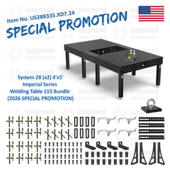US288335.XD7.24: System 28 (x2) 4'x5' (48"x60") Imperial Series (Inch) Dual Welding Table Setup 115 Bundle (2026 SPECIAL PROMOTION) - System 28 Imperial Series Welding Tables by Siegmund - The Flattest, Most Reliable Welding Tables & Fixturing Accessories in the World
