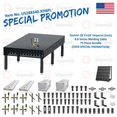 US288340.XD8PL: System 28 5'x10' (60"x120") 8.8 Plus Series Welding Table 75 Piece Bundle (2024 SPECIAL PROMOTION) - System 28 Imperial Series Welding Tables by Siegmund - The Flattest, Most Reliable Welding Tables & Fixturing Accessories in the World