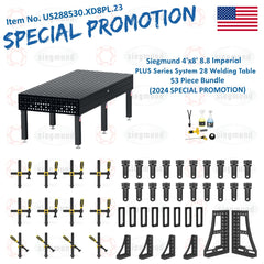 US288530.XD8PL.23: Siegmund 4'x8' (48"x96") 8.8 Plus Imperial Series System 28 Welding Table 53 Piece Bundle (2024 SPECIAL PROMOTION) - System 28 Imperial Series Welding Tables by Siegmund - The Flattest, Most Reliable Welding Tables & Fixturing Accessories in the World