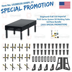 US288530.XD8PL.23: Siegmund 4'x8' (48"x96") 8.8 Plus Imperial Series System 28 Welding Table 53 Piece Bundle (2025 SPECIAL PROMOTION) - System 28 Imperial Series Welding Tables by Siegmund - The Flattest, Most Reliable Welding Tables & Fixturing Accessories in the World