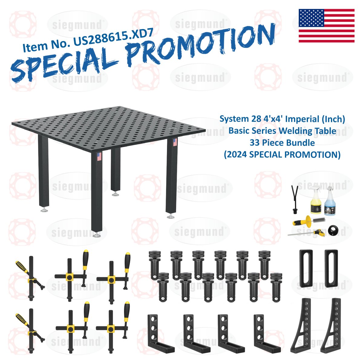 US288615.XD7: System 28 4'x4' (48"x48") Imperial "BASIC" Series (Inch) Welding Table 33 Piece Bundle (2024 SPECIAL PROMOTION) - System 28 Imperial Series Welding Tables by Siegmund - The Flattest, Most Reliable Welding Tables & Fixturing Accessories in the World