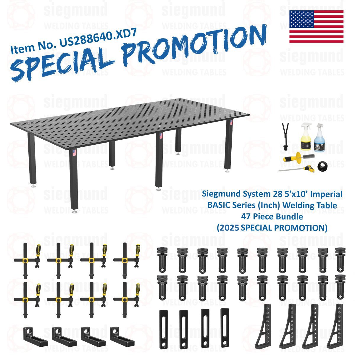 US288640.XD7: System 28 5'x10' (60"x120") Imperial "BASIC" Series (Inch) Welding Table 47 Piece Bundle (2025 SPECIAL PROMOTION) - System 28 Imperial Series Welding Tables by Siegmund - The Flattest, Most Reliable Welding Tables & Fixturing Accessories in the World