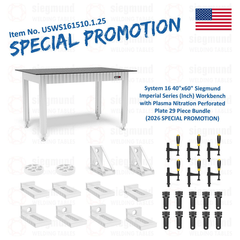 USWS161510.1.25: System 16 40"x60" Siegmund Imperial Series (Inch) Workbench with Plasma Nitration Perforated Plate 29 Piece Bundle (2026 SPECIAL PROMOTION) - System 16 Imperial Series Welding Tables by Siegmund - The Flattest, Most Reliable Welding Tables & Fixturing Accessories in the World