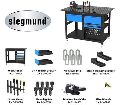 Siegmund Workstation with 50x50mm Grid - 1200x800x12mm (47"x31"x0.47") System 16 (Item No. 2-167342 + 2-164004.XX)