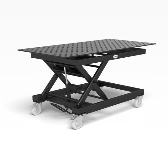 System 28 Heavy-duty mobile lifting table incl. Perforated plate 2000x1000x15 (Item No. 2-HS804044.XD7) - Siegmund Welding Tables and Fixtures USA - A Division of Quantum Machinery Group